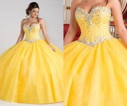 Prachtige Prinses Geel Quinceanera Jurken Kralen Crystal Baljurken 2020 Sweet 16 Jurk vestidos de 15 anos Goedkope Debutante2395666