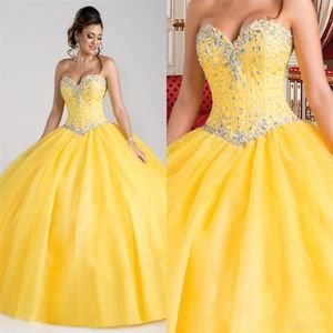 Hermosa princesa amarilla vestidos de quinceañera con cuentas vestidos de bola de cristal 2020 dulce 16 vestidos de 15 anos barato Debutante275m