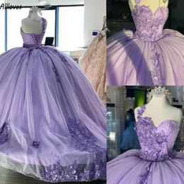 Superbe robe de bal princesse violette Quinceanera robes une épaule 3D fleurs dentelle perlée occasion formelle robes de bal Corset dos doux 15 16 robe d'anniversaire CL2857