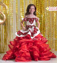 Prachtige rode meisjes Pageant jurken ruches geappliceerd kralen bloem meisje jurk voor bruiloften kinderen prinses verjaardag baljurken