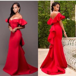 Hermosa sirena roja de damas de honor largas vestidos de la fiesta de satén de satén