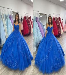 Magnifique bleu royal fleurs florales 3D Quinceanera robes 2022 robe de bal jupe bouffante formelle perles de dentelle froncée mexicaine XV soirée p3546125