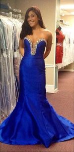 Magnifique bleu royal sirène taffetas robes de bal longue élégante robe de soirée formelle chérie perlée robes Festa pas cher robes formelles