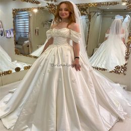 Magnifique robe de bal en satin robes de mariée 2024 élégante épaules dénudées 3D fleurs pays jardin robe de mariée sexy dos nu princesse robe de mariée chic vestios novia