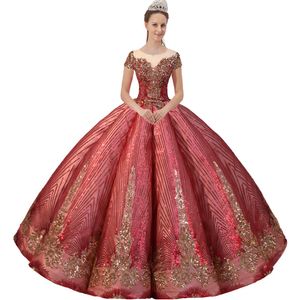 Sheer Scoop Voluminous Box-Pleasted Quinceanera Dress Jupon Tarlatan Inside Sparkly Stripe Lentejuelas Gorgeous Sweet 16 Dress