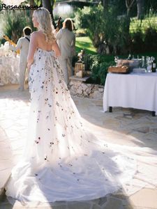 Superbes robes de mariée en dentelle florale sans manches 3D avec robes nuptiales sans bretelles
