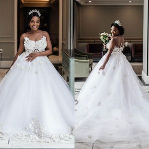 Prachtige Zuid-Afrikaanse een lijn Trouwjurken Sweetheart Hals 3D Kant Applicaties Bruidsjurken Princess Sweep Trein Trouwjurk