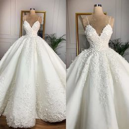 Magnifiques robes de mariée Spaghetti sans bretelles en dentelle, avec des Appliques florales 3D, robes de bal de mariée, sans manches, sur mesure
