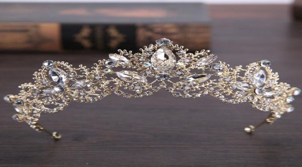 Magnifique étincelant grand cristal de mariage Diamante Pageant diadèmes bandeau couronnes de mariée en cristal pour les mariées casque argent or H7427232