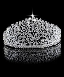 Prachtige sprankelende zilveren grote bruiloft diamante optocht tiara's haarband kristallen bruidskronen voor bruiden prom optocht haarsieraden 3018245