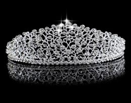 Magnifique étincelant argent grand mariage diamante Pageant Tiaras Brand de coiffure Crystal Couronnes pour les mariées Prom Pageant Hair Jewelry 3653512