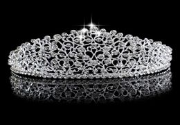 Magnifique étincelant argent grand mariage diamante Pageant Tiaras Brand de coiffure Crystal Couronnes pour les mariées Prom Pageant Hair Bijoux 4181419