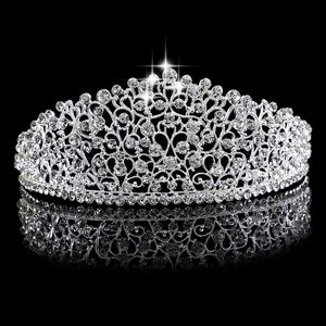 Gorgeous Sparkling Silver Big Wedding Diamante Pageant Tiaras Hairband Crystal Nupcial Crowns For Brides Hair Jewelry Headpiece1972