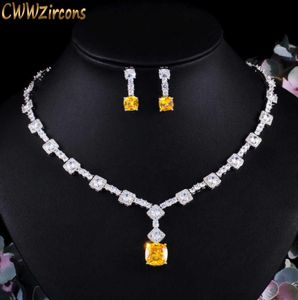 Magnifique chute carrée en zircon cubique Collier juif de fête ensemble pour les femmes accessoires de costumes de mariée de mariage T504 2107144770328