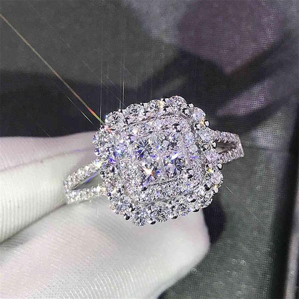 Precioso anillo de mujer con forma cuadrada, adorno completo, Micro pavé de cristal de circón, deslumbrante anillo de novia, anillos de compromiso de boda 243N
