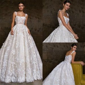 Magnifique Sangle Une Ligne 2019 Robes De Mariée Pleine Dentelle 3D Floral Appliqued Dos Nu Perles Robes De Mariée Plus La Taille Robe De Mariée