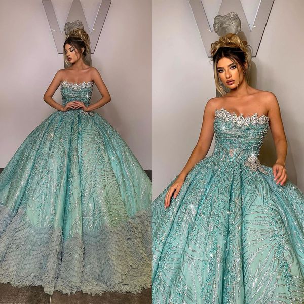 Magnifique robe De bal sans bretelles, Robes De soirée, sans manches, en dentelle, perles, Robes De mariée, nouvelle collection