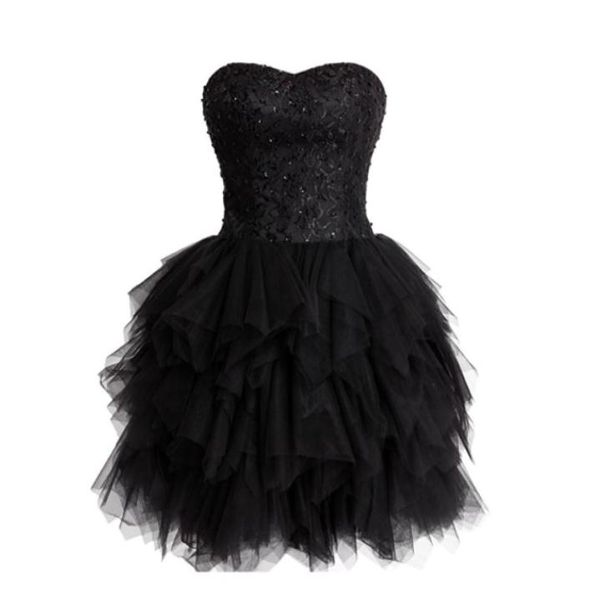 Precioso vestido dulce de 16 vestidos de hogar negro de bienvenida con cuentas de lentejuelas de encaje con volantes Corizada Corsé Sweethe4944831