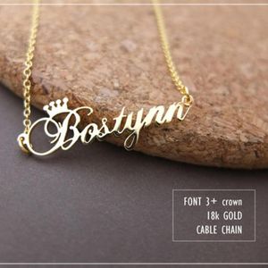 Acier inoxydable couleur or Rose toute couronne cursive nom fait à la main colliers collier personnalisé cadeau d'anniversaire
