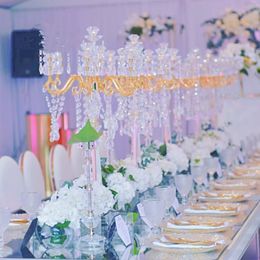 Magnifique grand mariage 5 bras candélabres en cristal perlé magnifique pièce maîtresse en cristal support de fleur pour table de mariage dernière vente de décorations de mariage