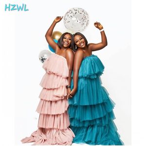 Magnifiques robes de bal à plusieurs niveaux en tulle 2021 couches sexy sans bretelles, plus la taille de balayage train robes de soirée sud-africaines Aso Ebi Robe de soirée