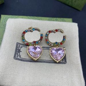 Superbes boucles d'oreilles Vintage élégantes boucles d'oreilles pendantes d'amour breloque couleur clous de diamant rose cristal gouttes en relief timbre Dangler avec boîte