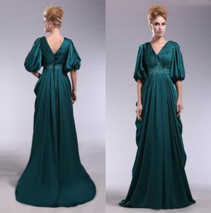 Superbes robes de soirée Vneck Emerald Green avec demi-manches une taille d'empire Long Sexy V Neck Forme Forme Elegant Formal P6575922