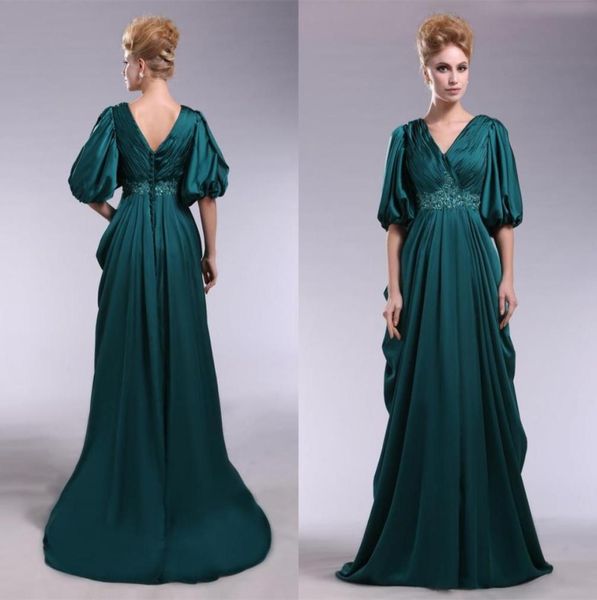Superbes robes de soirée Vneck Emerald Green avec demi-manches une taille d'empire Long Sexy V Neck Forme Forme Elegant Formal P6575922