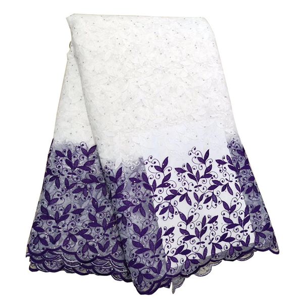 Magnifiques tissus en dentelle blanc violet pour filles africaines du Nigeria, robes de soirée de mariage, matériel en dentelle avec perles BF0032