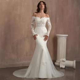 Magnifique robe De mariée en tulle blanc avec des appliques de cristal perlées à manches longues sirène longueur au sol robe de mariée robes De Novia YD 328 328