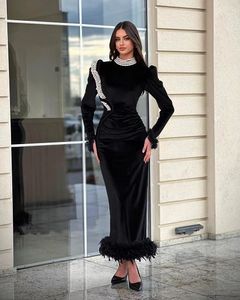 Robe De soirée en velours pour femmes, magnifique, manches longues, robes De bal, Aso Ebi, noire, personnalisée, 2024