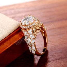 Magnifiques femmes anneaux de mariage entièrement pavé brillant cubique zircone luxe couleur or bague anniversaire fête bijoux de mode