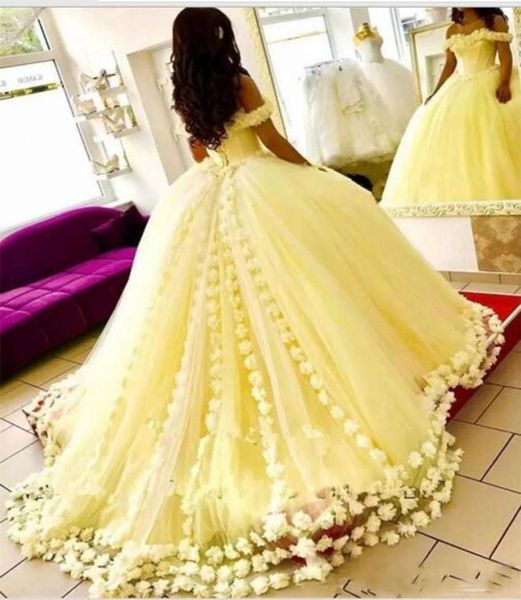 Magnifiques robes de Quinceanera jaunes sur l'épaule 3DFloral Appliques robes de bal 2019 nouvelle arrivée douce 16 robe pas cher bal Dre4642330