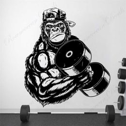 Gorila culturista gimnasio fitness calcomanías de pared mostrar fuerza fuerte pegatina vinilo decoración del hogar diseño interior mural extraíble 63 211217