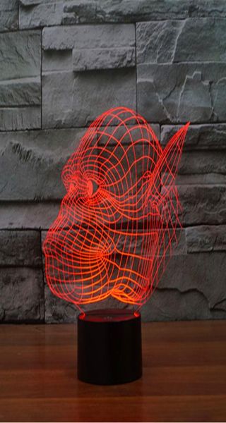 Lámpara de ilusión 3D colorida con cabeza de gorila, interruptor táctil de luz LED, luces estéreo con gradiente, luz nocturna colorida 1172520