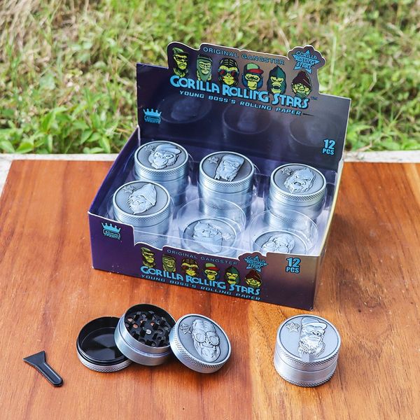 Gorilla Shape Zinc Alloy Grinder 40 mm 50 mm Smoke Accessly Herb Tobacco Grinders 3parts 4 couches Herbes Crusher Silver Grinde