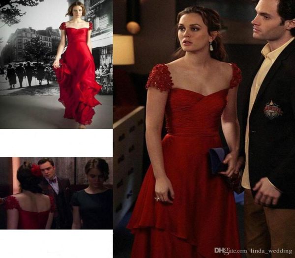 Gossip Girl Leighton Meester vestido de noche de Color rojo nuevo vestido de fiesta Formal largo de gasa Sexy Celeybrity Dress1254615