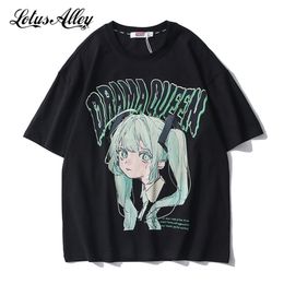 Camiseta de anime gótico Japón Harajuku 90S TEE GRÁFICO DE CAMA DE LA MANAVA CONTRA CAMISA DE MANga corta Mujeres 210716