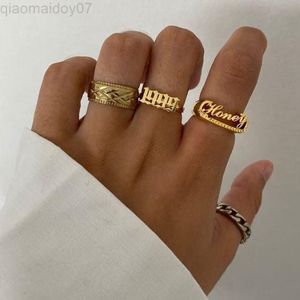 Goth Birth Year -ringen voor vrouwen Roestvrij staal Gold Color Ring 2022 Trend vrouwelijk mannelijk Joodly Birthday Day Gift Anillos Mujer L22232A