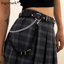 Goth ceinture en cuir noir Sexy chaîne Jeans robe jupe Punk sangle taille corps harnais danse femmes bijoux accessoires