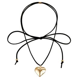 Goth – collier ras du cou en velours noir pour femmes, pendentif grand cœur, élégant tissage noué, chaîne réglable
