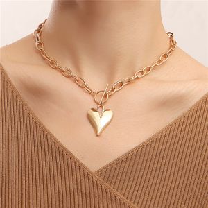 Goth Cuban Chunky Clavicle Chain Heart Pendant Necklace Women Girls 2022 Collares Para Mujer Grunge Couple Jewelry Gift