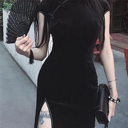 Goth Dark Women Jurk Cheongsam Chinese stijl Skinny Mini Streetwear Sexy Vintage Harajuku Summer Clothing Slim 220613