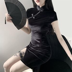 Vestido gótico oscuro para mujer, cheongsam de estilo chino, minivestido ajustado, ropa de calle sexy vintage harajuku, ropa de verano para mujer ajustada 2020 Y287v