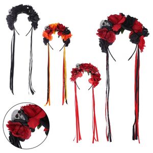 Goth fleur couronnes bandeaux élégant cheveux cerceau Simulation Rose bandeau longue gland fleur pour les femmes Halloween cheveux accessoires
