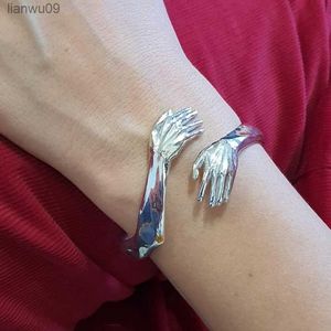 Goth Hand Knuffel Ring Armband voor Vrouwen Mannen Open Manchet Bangle Verstelbare Romantische Minnaar Paar Armbanden Vintage Sieraden L230704