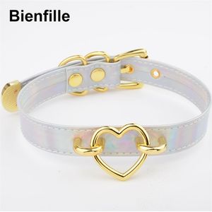 Goth Laser Faux PU Collar de cuero Harajuku Estilo 90s Kawaii Gothic Heart Gargantilla BDSM Halsband Bondage Collar Elegir colores 220818