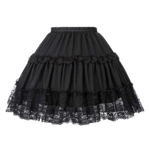 Faldas góticas de Lolita, enagua de crinolina para mujer, falda interior de fiesta de noche, cintura elástica Vintage, falda negra con volantes de 2 bucles, falda negra 210712