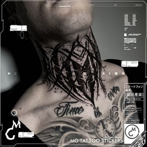 Goth Neck Tattoo Stickers para hombres Hip Hop Rock Tatuajes temporales Tatuajes duraderos a prueba de agua Tatuajes falsos Tatuajes Temporales