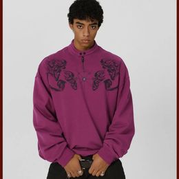 Goth Print Zip Up Hoodie Men Y2K Sweater Loose Standing Collar High Street Tops Oversize Sweatshirt Casual Harajuku Streetwear 240312